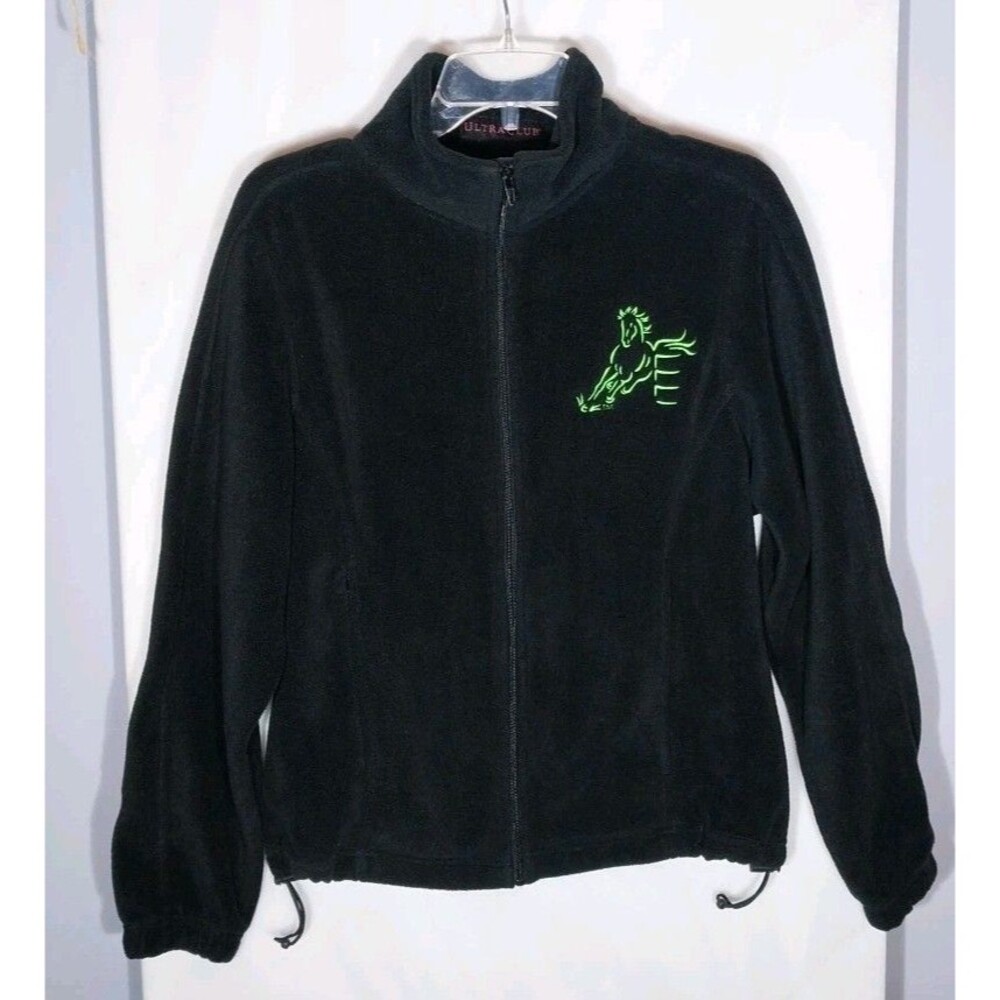Black Fleece Jacket Women's M Equestrian Horse Riding Barn Embroidered Full Zip